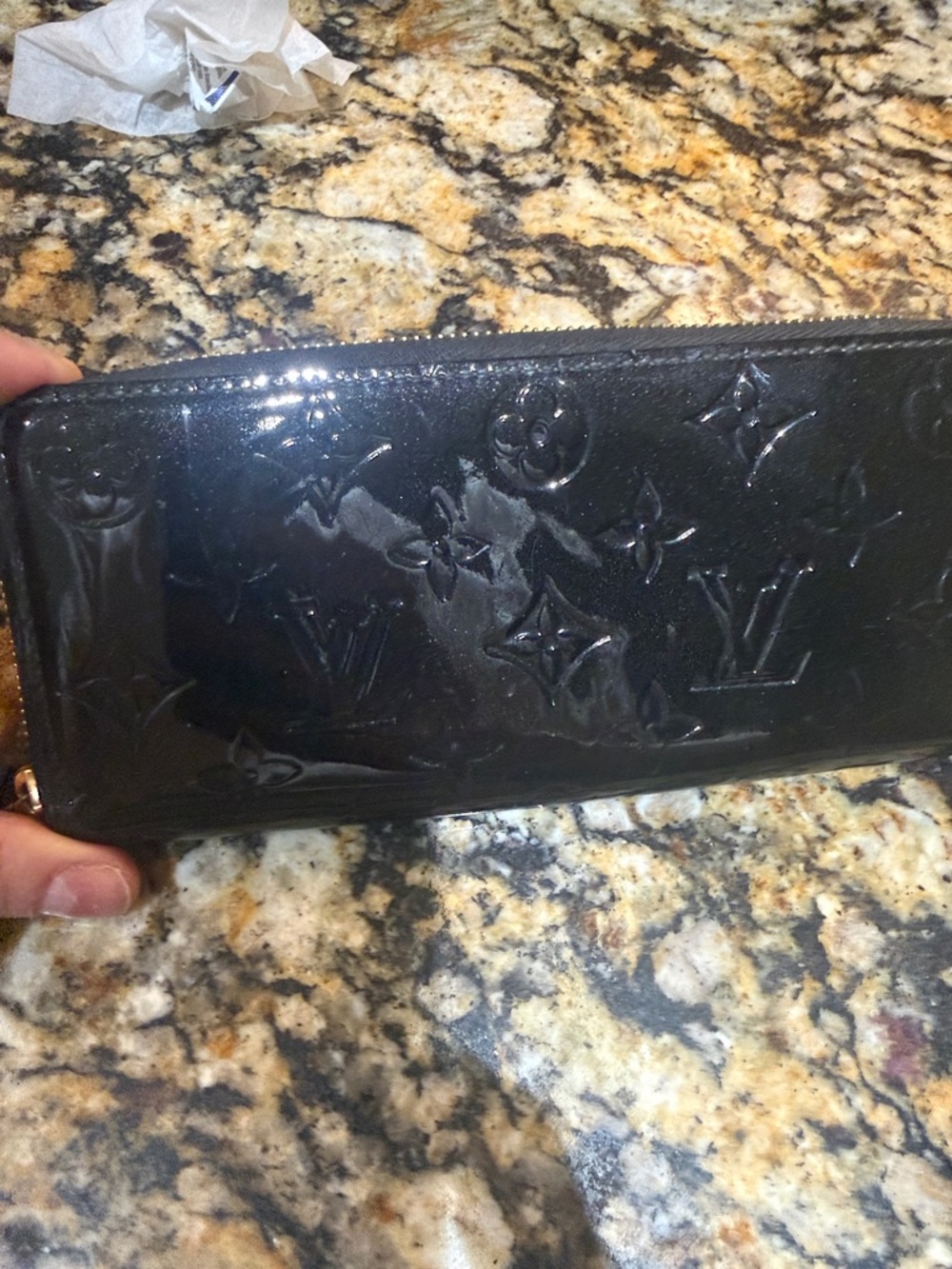 Louis Vuitton Black Vernis Patent Monogram Zip Wallet